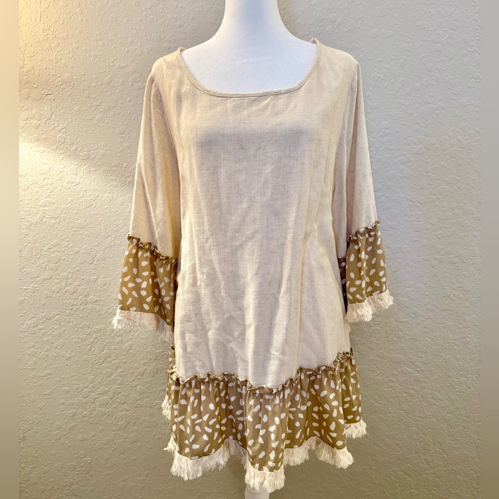 Umgee Chic 3/4 Length Sleeves Women’s Large Animal Print Bell Sleeves Blouse